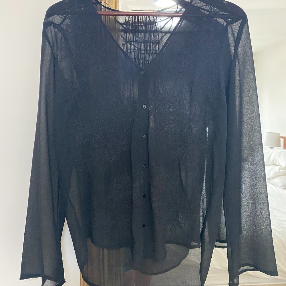 Zara Chiffon Embroidered Top Size Small
